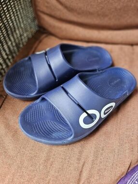 OOFOS OOAHH Sandal Slide Recovery Footware Unisex Navy Mens 12 Women 14
